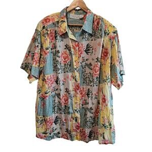 Vintage Fitting Image Blouse Women 4X Blue Button Floral 90s Coquette Pastel